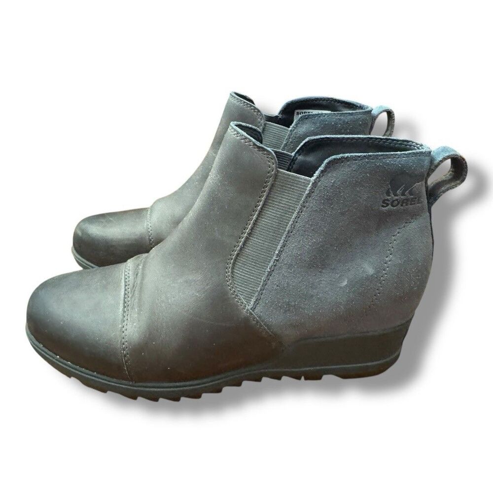 Sorel Evie Pull On Ankle Boot Wedge Leather Gray 1915881053 Women’s Size 10